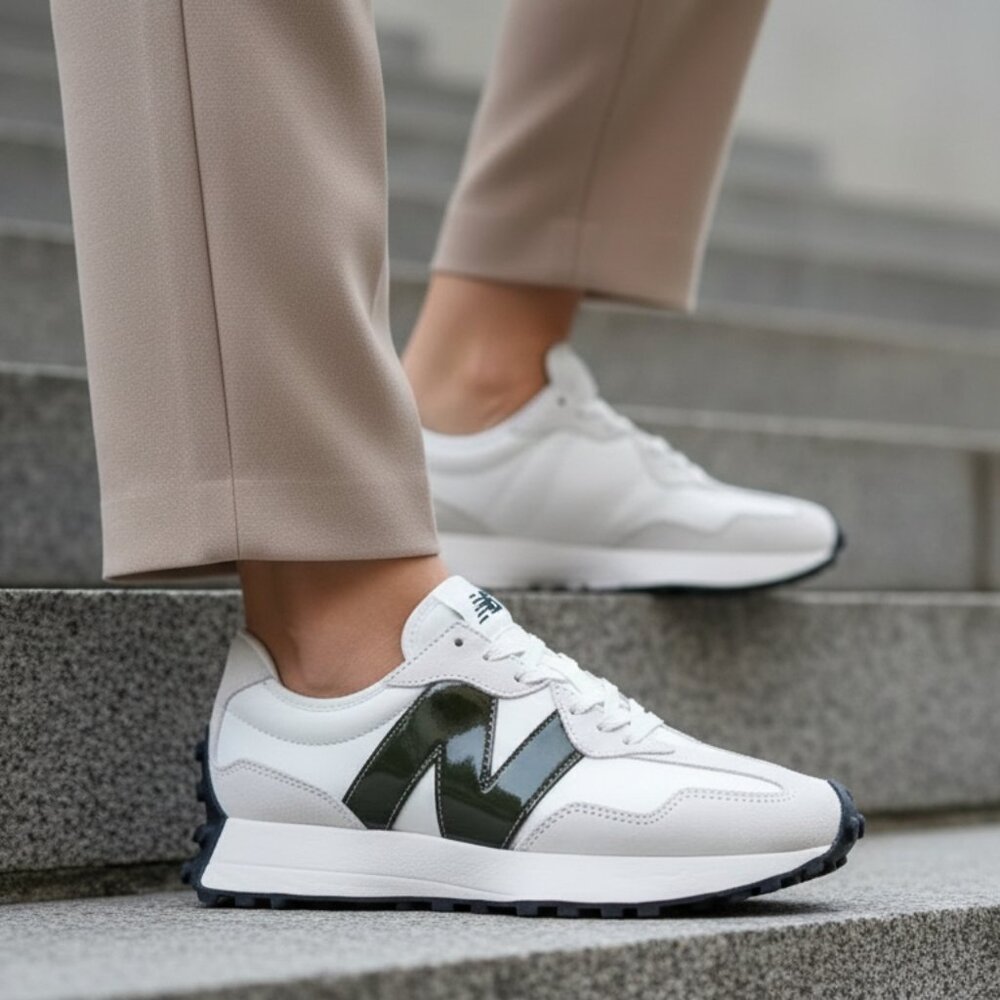 New Balance 327 Women's Sneakers Shoes Casual White moonbeam Dark Olivine 6 - 10